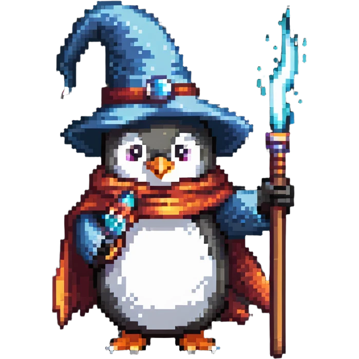 penguin wizard casting a magic spell emoji
