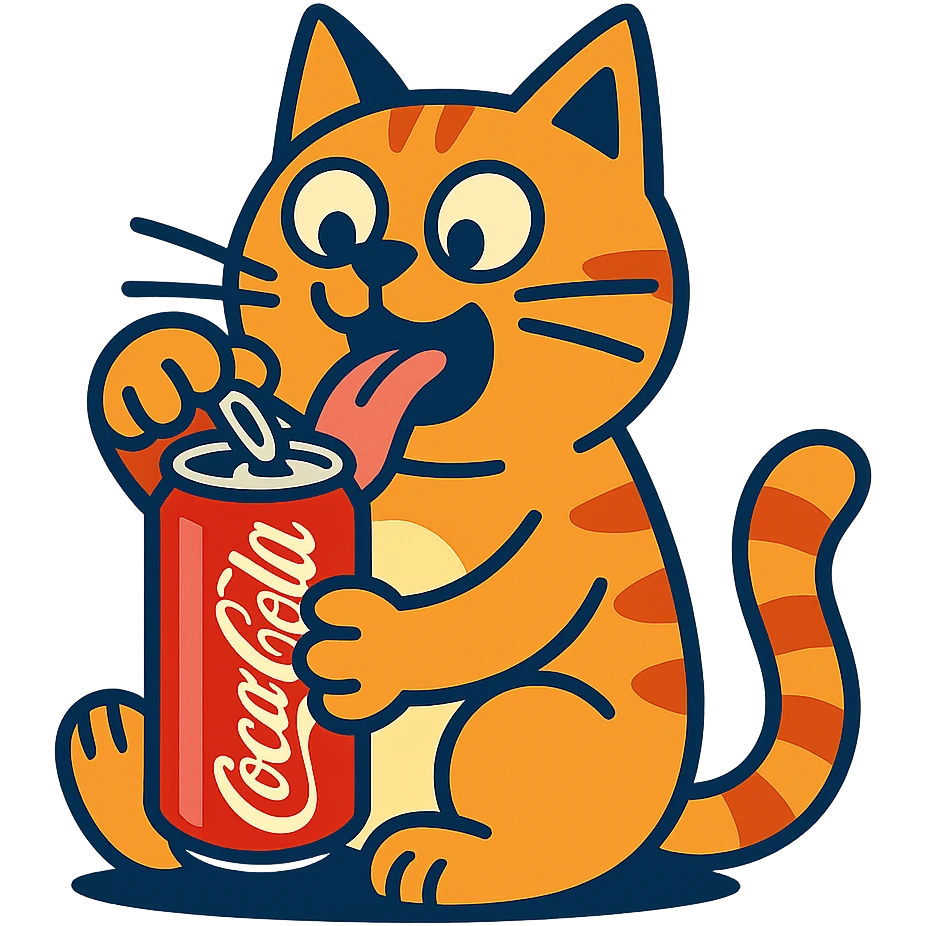 a funny cat drinking Coca-Cola, opening the can emoji