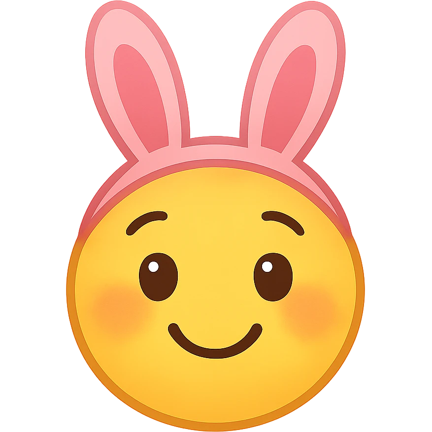 face with pink bunny ears emoji, digital illustration emoji