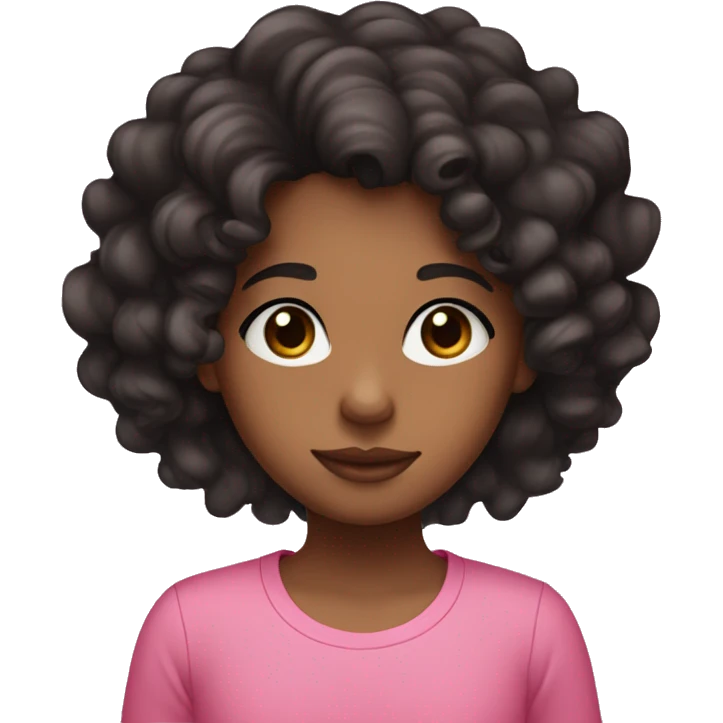medium brown girl with black curly hair with pink shirt and pink heart eyes emoji