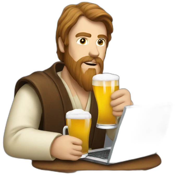 obiwan holding a beer and a computer emoji