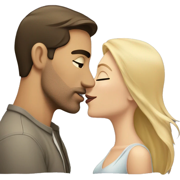 Brunette man kissing blonde woman emoji