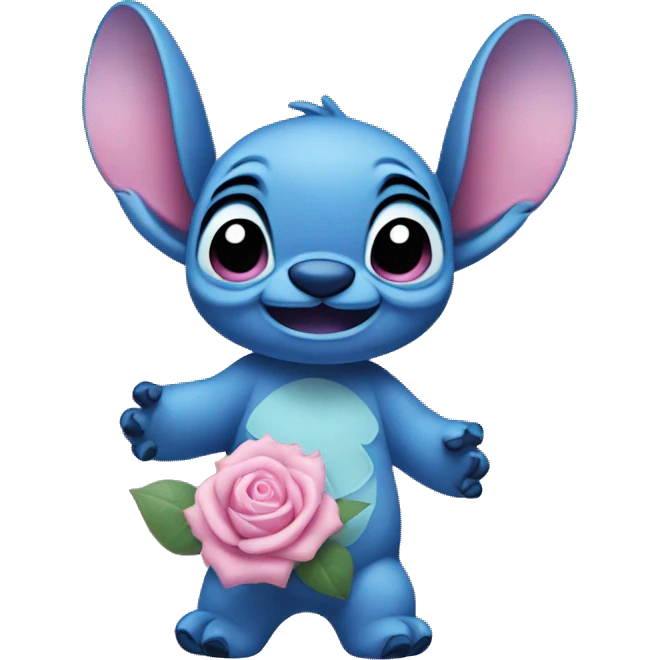 Stitch with Pastel blue and pink roses emoji