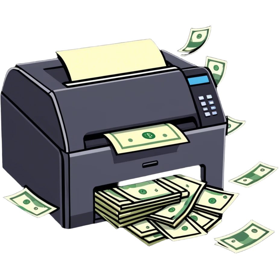 A printer printing dollars  emoji