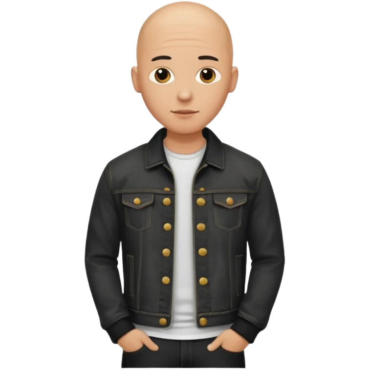  a man with bald head, black jeans jacket emoji