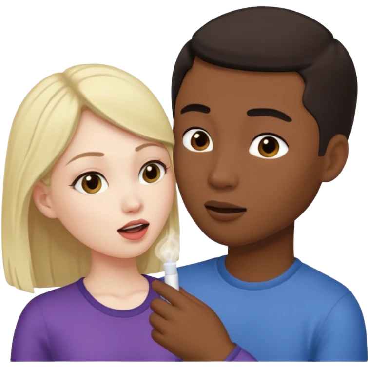 Nude light-skinned female giving fellatio to darker-skinned asian male emoji
