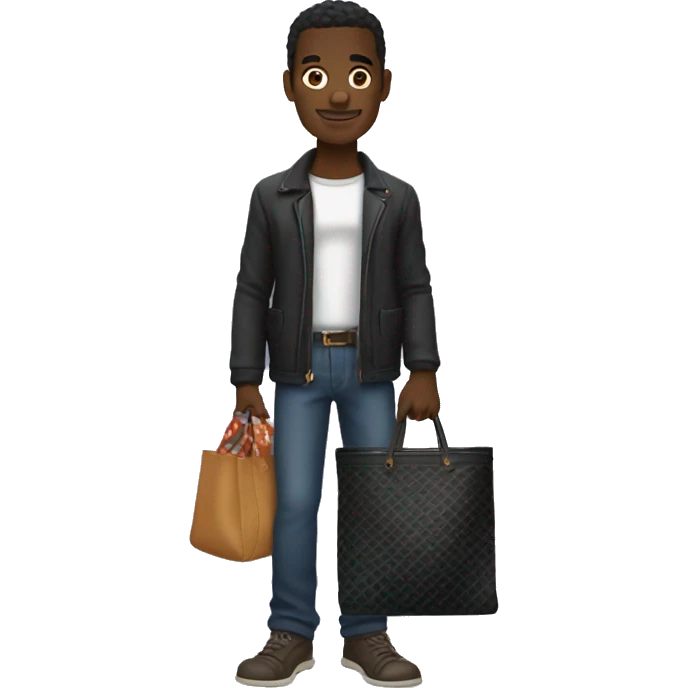 A black jacked dude holding a a goyard tote bag emoji