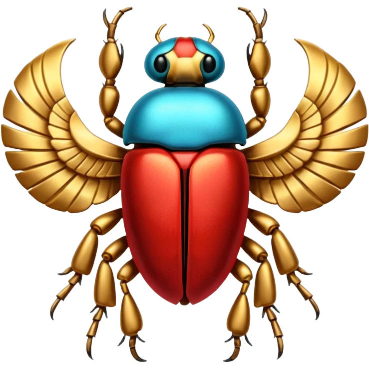 colorful cyan, red, and gold, shiny ancient Egyptian-styled holy metal scarab  emoji