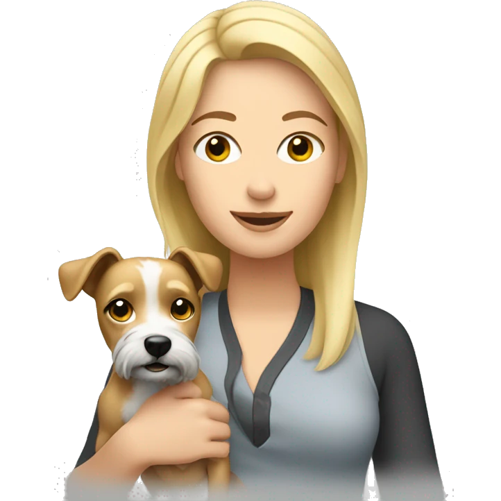 Blonde woman holding a terrier emoji