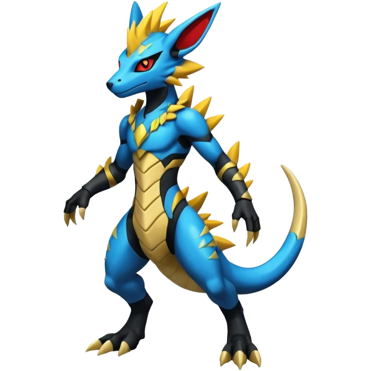 Modern anthropomorphic furry futuristic shiny colorful Zeraora-Salandit-Guilmon-Zekrom-fusion (full body) emoji