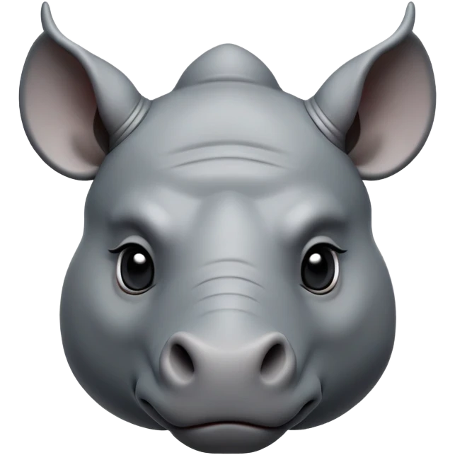 cinematic-noble-cute-rhino-portrait-emoji,slate-grey-hide-poised-and-regal,-with-a-massive,-powerful-build-and-a-thick,--deep-set-soulful-piercing-eyes,-simplified-yet-sharp-and-sophisticated-features,-highly-detailed,-large-black-eyes, white horn, front facing, zoomed out showing shoulders emoji