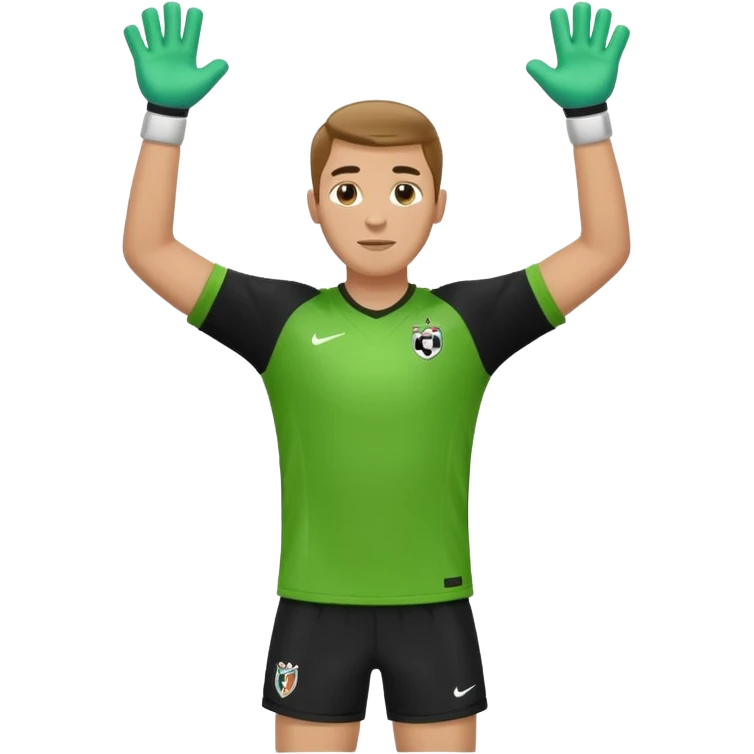 soccer goalkeeper green shirt, shorts football boots arms up emoji