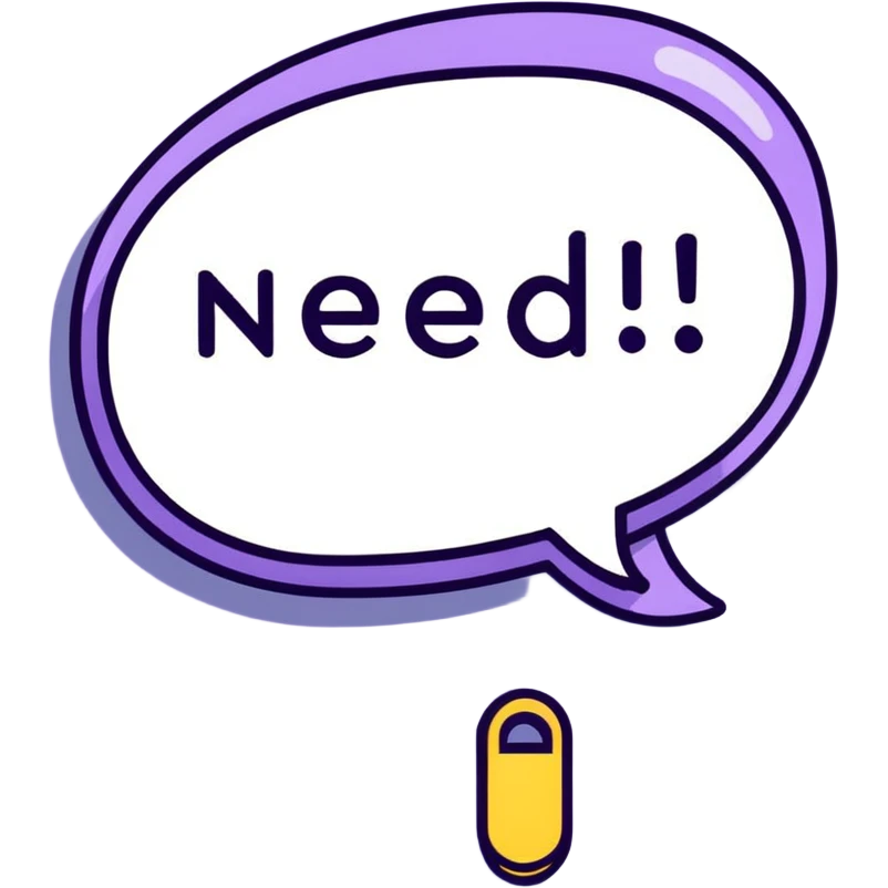 Purple Speech bubble saying "NEED" emoji