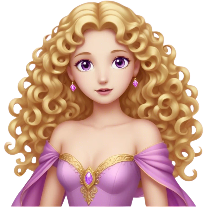 Cinematic Stunning Aurora Portrait Emoji, Ethereal in her flowing pink gown, golden curls shimmering, soft violet eyes filled with serenity, an enchanting glow surrounding her, capturing the beauty of a princess lost in a dream! emoji