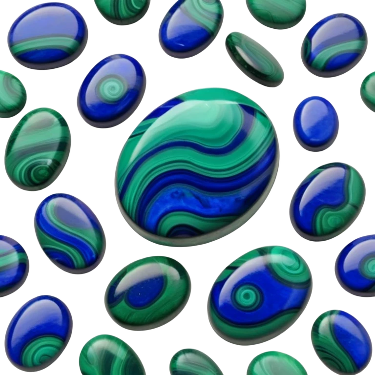 Smooth polished cabochon of azurite-malachite with deep blue and emerald green swirls emoji