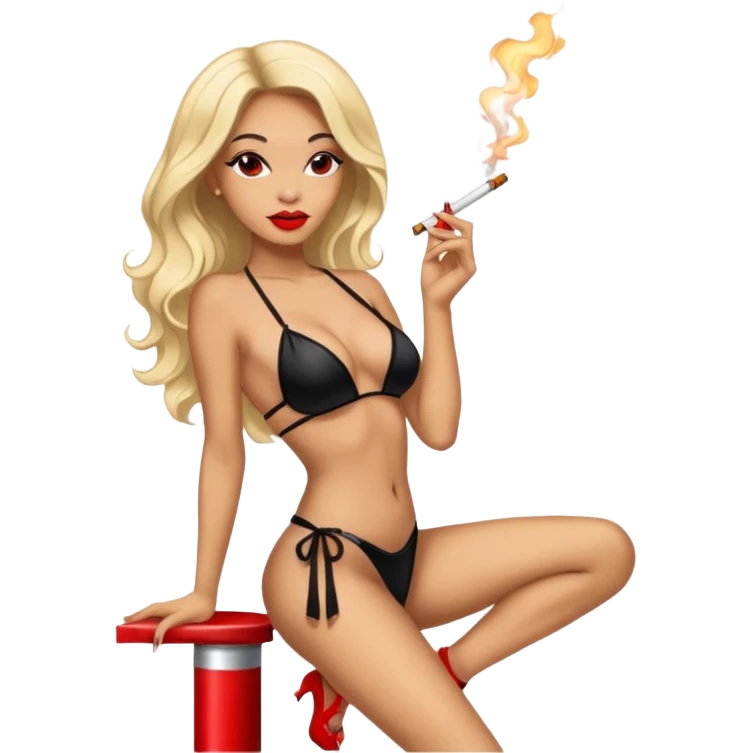 Light skin Exotic dancer on stripper pole smoking weed emoji