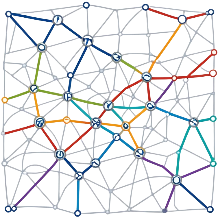 simple transportation network map with intersecting colored lines and nodes, transit or traffic network emoji