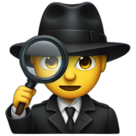 mesteryous detective in a dark suite and black hat holding a magnifying glass emoji