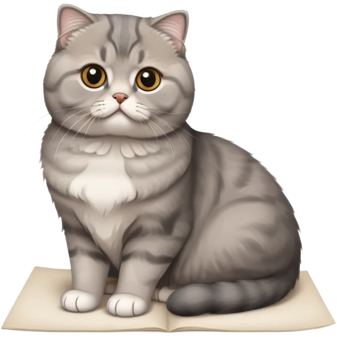 a gray Scottish fold cat sitting on a piece of paper emoji