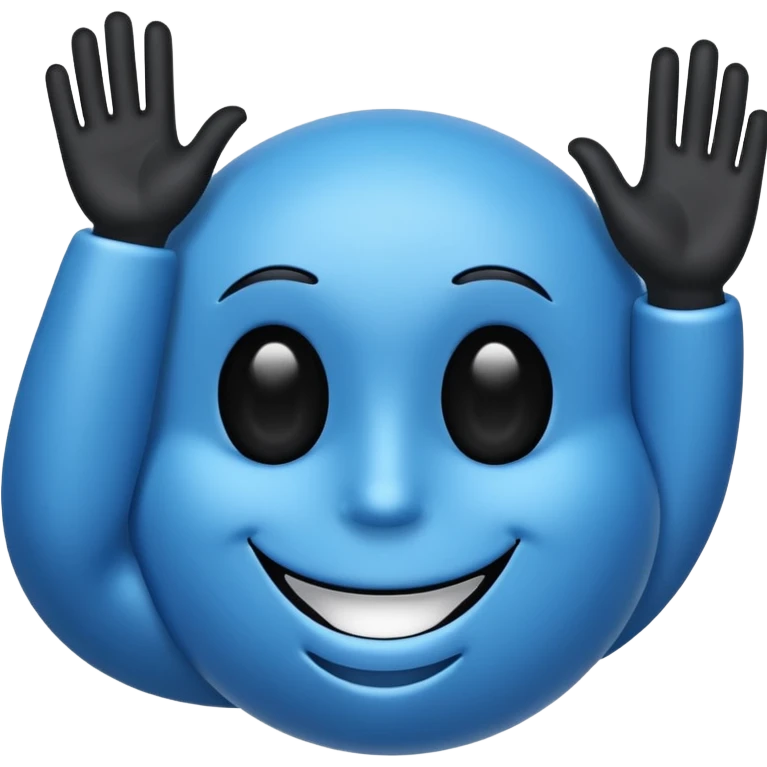 The word 67 that it's body is blue would eyes and smiley mouth and black hand and black mouth emoji