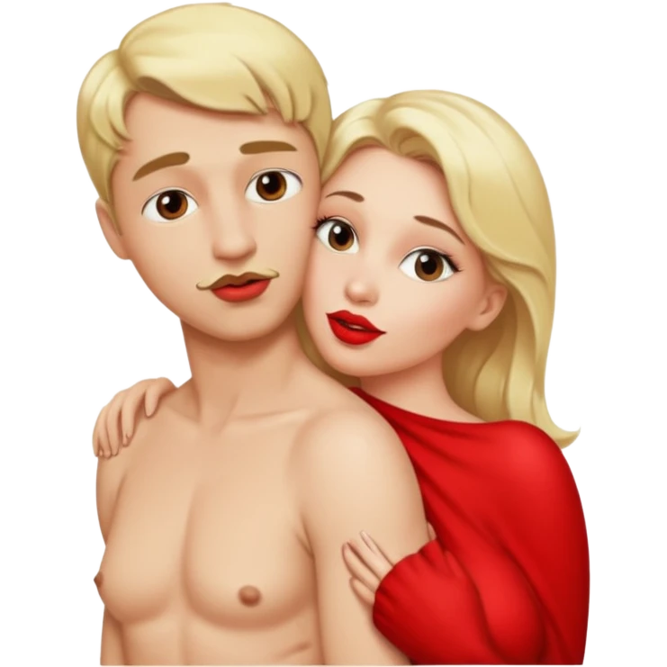 Blond lady.big boobs.red lipstick.naked. man kissing her from behind in her neck emoji