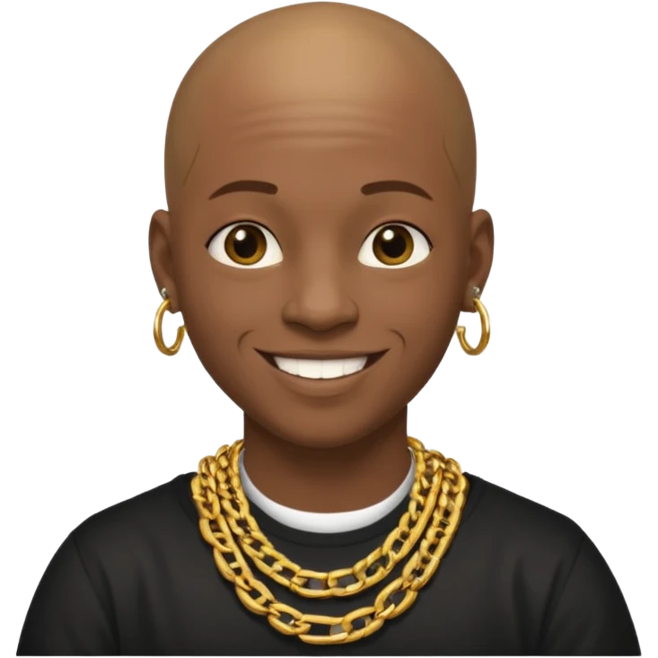 Young African rapper, bald with chain emoji