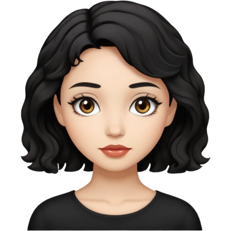 girl with black short wavy hair and with light makeup no lashes emoji