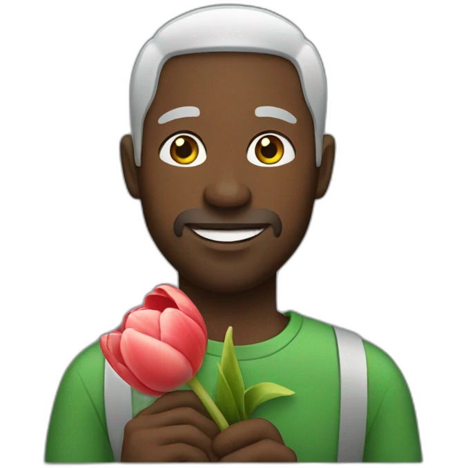 Black man holding a tulip emoji