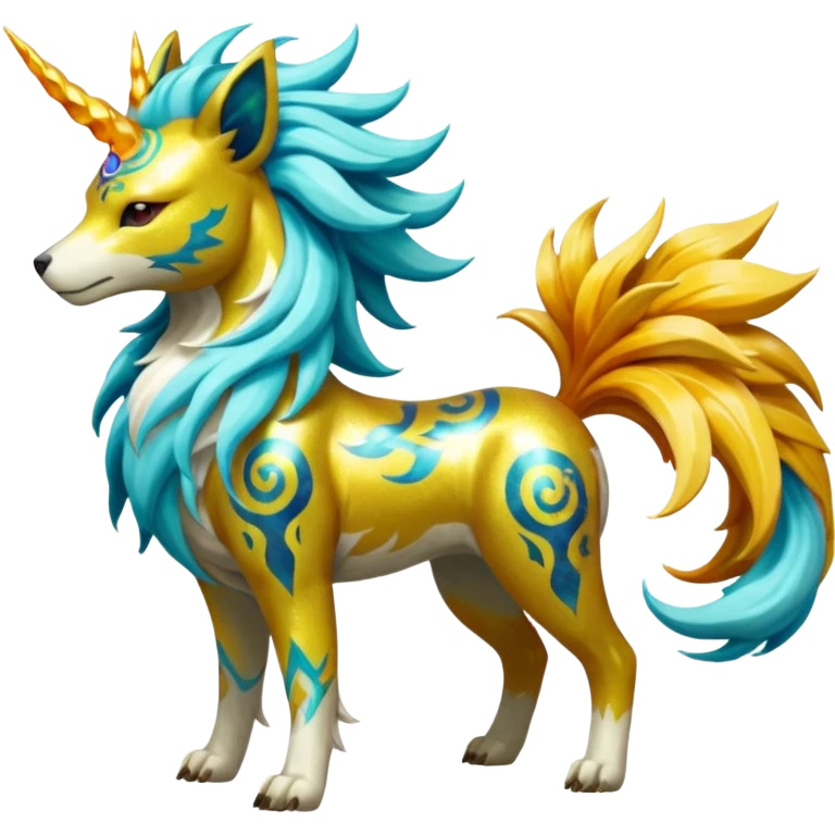 Tropical Tiny Marked Patterned Tribal Shiny Painted Oriental Asian Patterned Tropical Exotic Toxic Suicune-Solgaleo-Rapidash-Arcanine-fusion-hybrid-creature (full body) emoji