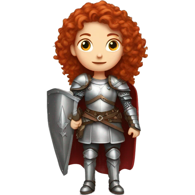 a white girl with long red curly hair, wearing a armor  emoji
