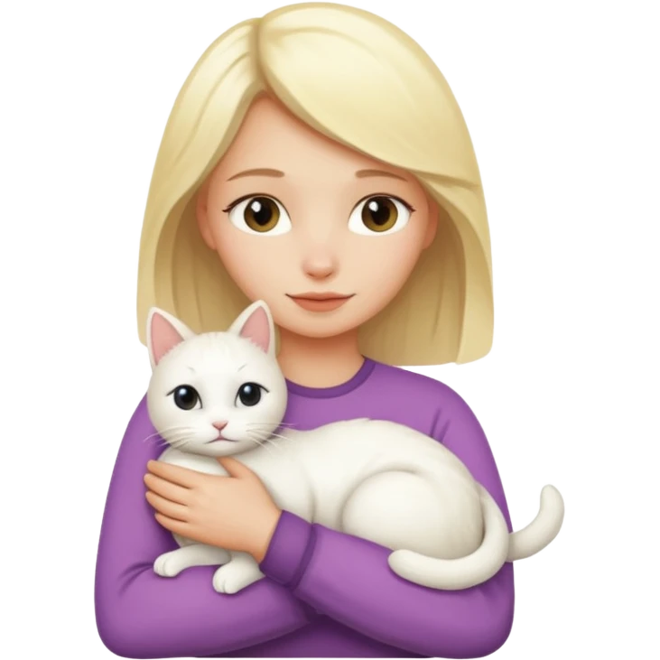["Blonde woman hugging a small white cat."] emoji