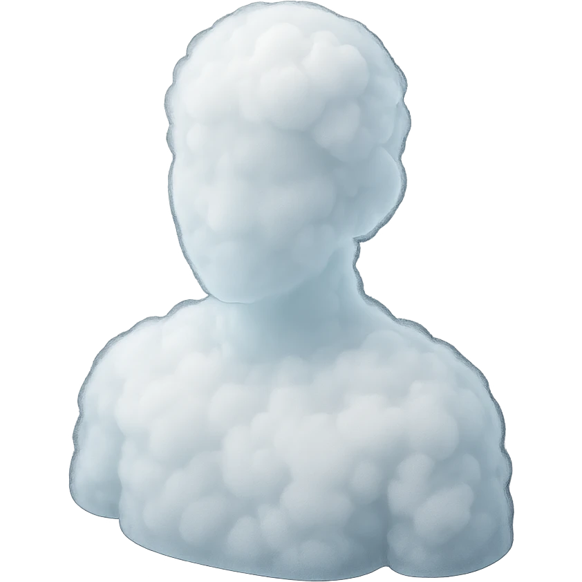matte glass style, person shoulders up, front view, entirely made of white fluffy clouds emoji