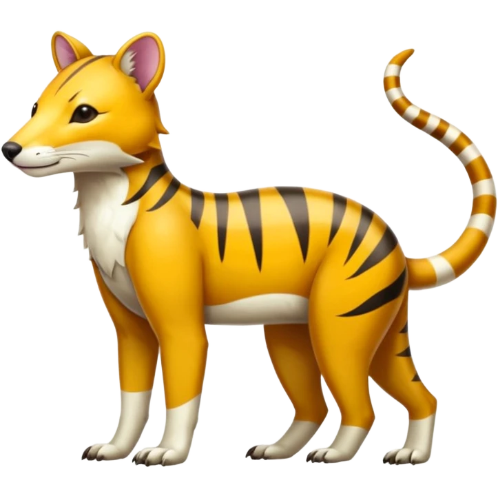 Colorful tropical exotic shiny white beautiful fantasy-Thylacine-Vernid-Cacomistle-Oncilla-animal-Fakémon-hybrid-fursona (full body) emoji