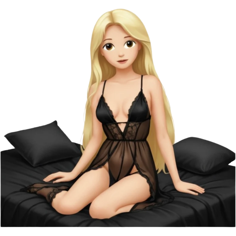 Sexy blond female. Big boobs. Long hair. Black sexy neighties. Sexy pose on bed emoji