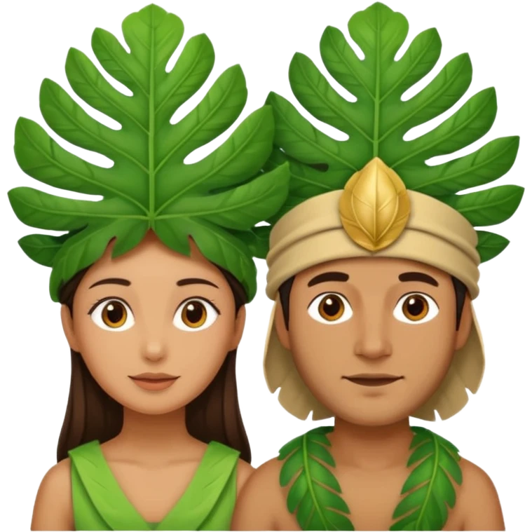 an woman man with jungle wearing a large leaf headgear bye  emoji