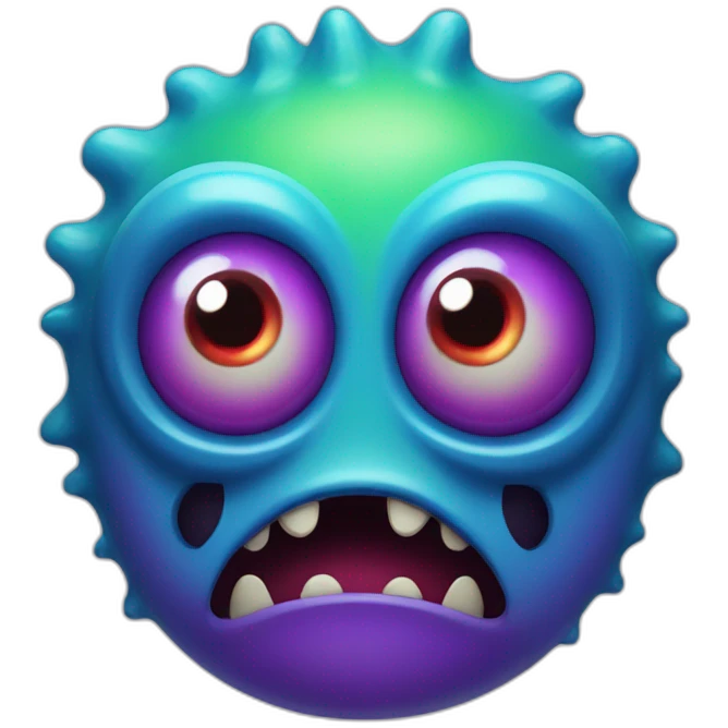 red violet blue and green monster with scary eyes emoji