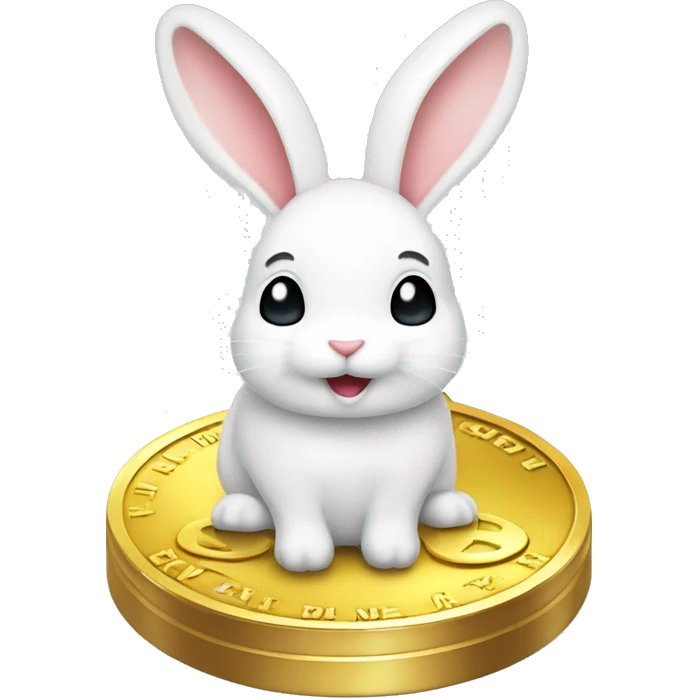 gold coin, white rabbite on coin  emoji
