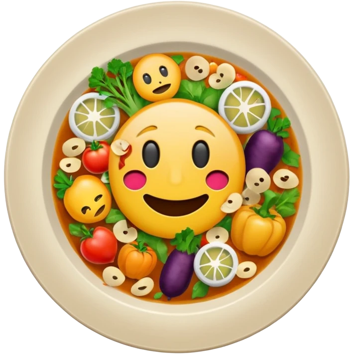 dirty plate after eating, food scraps and vegetable leftovers, no face, emoji style emoji