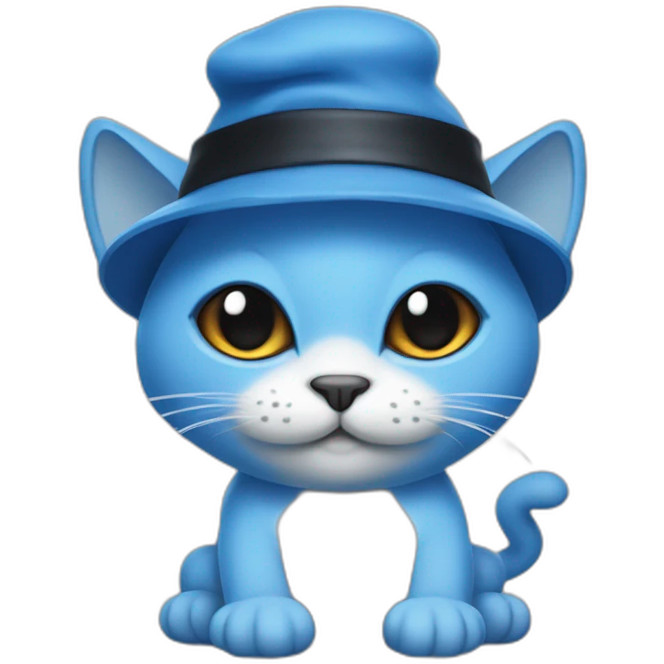 Realistic Blue cat Smurf with black eyes wearing white mushroom as hat emoji