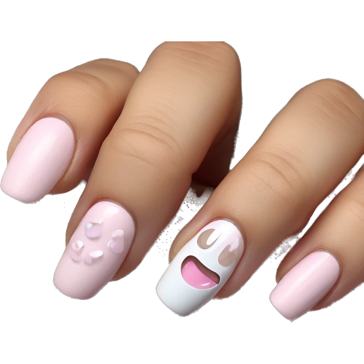 White nails with baby pink nail paint in ring fingers emoji