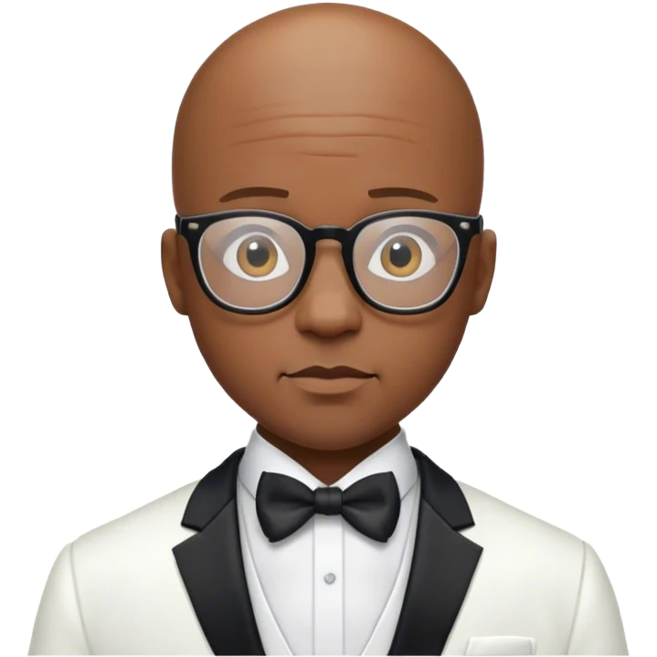 Bald black man with glasses in a white tuxedo  emoji