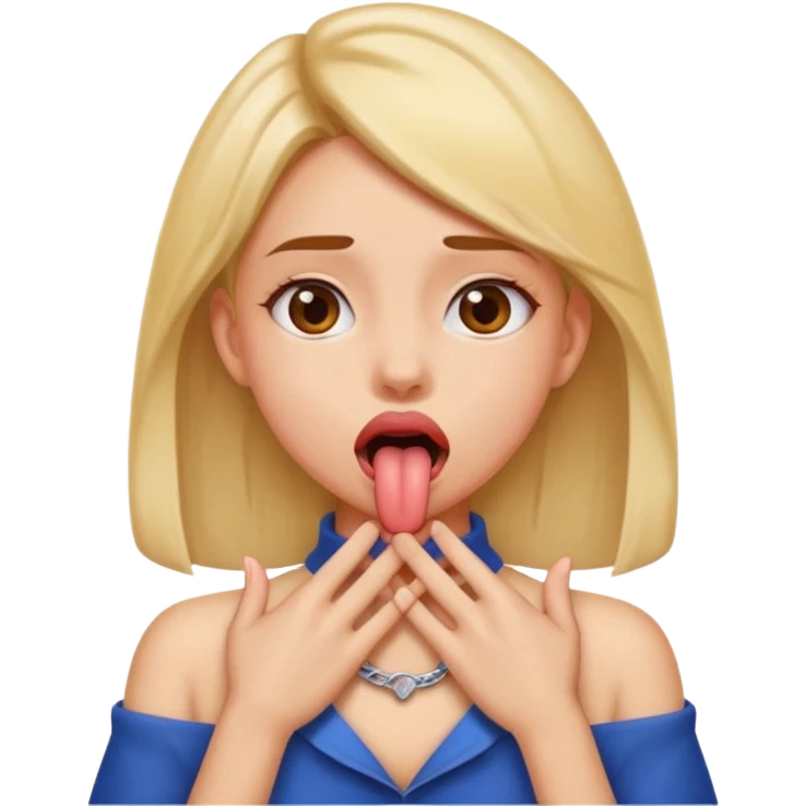 a girl sticking her tongue out with hands on her neck emoji