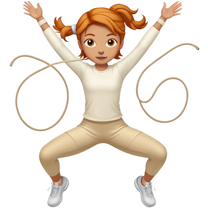 Ginger gym girl jump rope middle part hair stretching cream outfit emoji