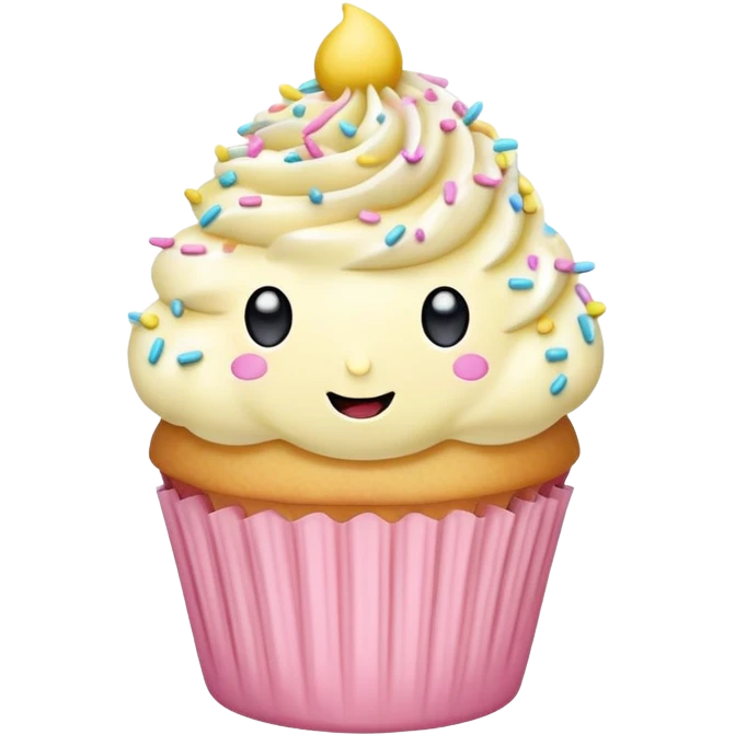 adorable pastel cupcake with sprinkles and a tiny happy face emoji