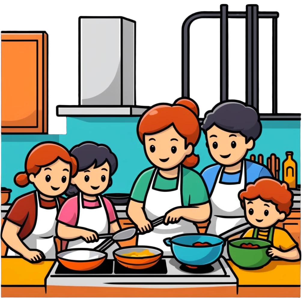 Family cooking together in the kitchen emoji