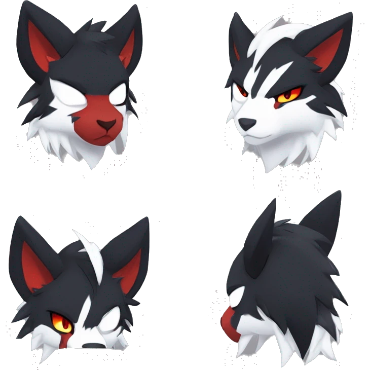 Black Cool Edgy Anthro Quiana Litten Absol Zoroark Zorua Fakémon  with White and Red Edgy markings emoji