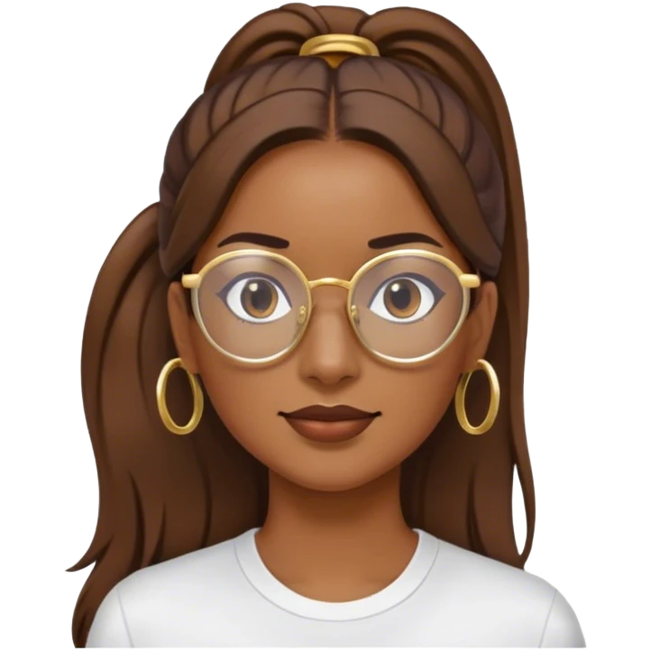 Mujer, coleta de pelo largo castaño, con gafas finas doradas emoji