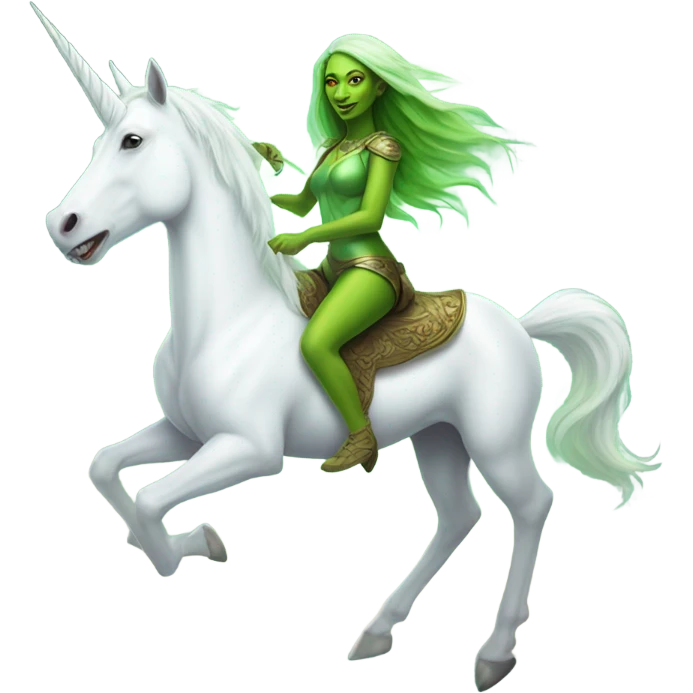 a green amazon alien woman on a white unicorn emoji
