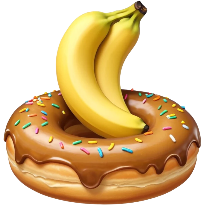 A banana in a donut banana standing in a donut's circle emoji