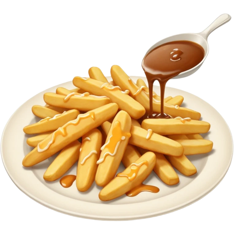 white cheese curds with gravy on fries in a white plate emoji